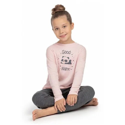 Norveg Merino Wool Пижама для девочки, Розовый/серый меланж 24HSMWPG / 116-122