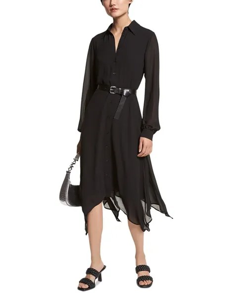 Женское платье-рубашка миди с платком и подолом Michael Kors, черный