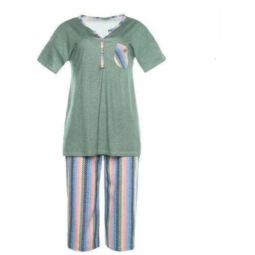 Пижама  Натали, размер 52, зеленый, мультиколор