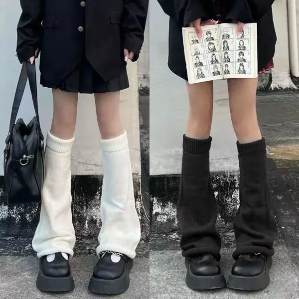 Женщины Японская Леди Сапоги Коленные чулки Твердый Трикотаж Длинные носки Леггинсы Вязаные грелки для ног JK Зима