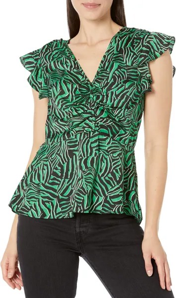 Блузка с воланами и V-образным вырезом под зебру MICHAEL Michael Kors, цвет Spring Green