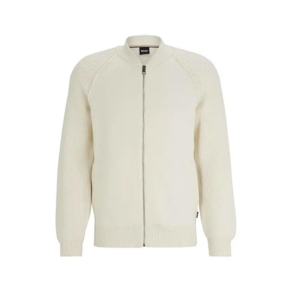 Кардиган Hugo Boss Zip Up Cardigan Cotton And Virgin Wool, белый