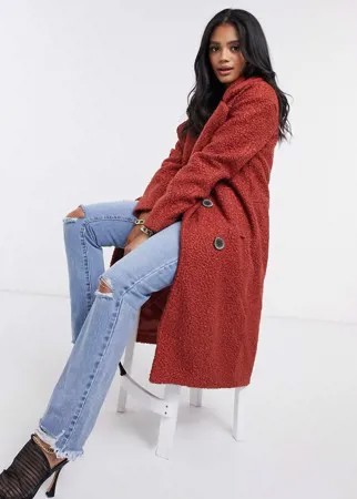 Двубортное пальто-кокон рыжего цвета Missguided-Красный