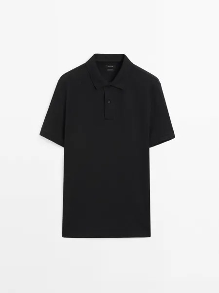 Рубашка-Поло из микротекстурированного хлопка пике Massimo Dutti, черный