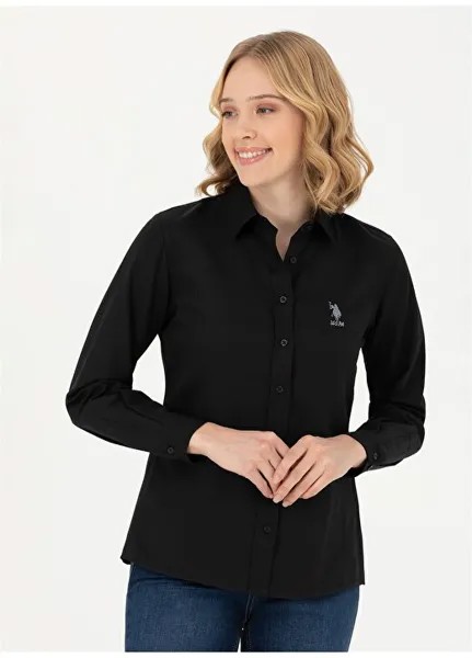 Обычная черная женская рубашка с рубашечным воротником Slim Fit WOX023K U.S. Polo Assn., черный