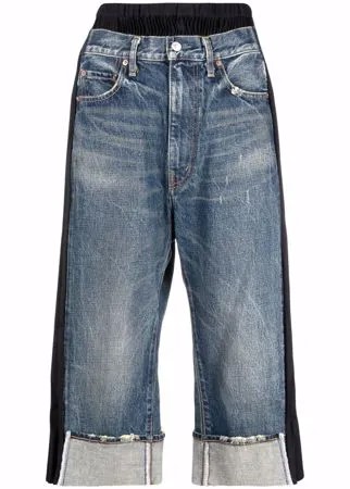Junya Watanabe укороченные джинсы с эффектом потертости