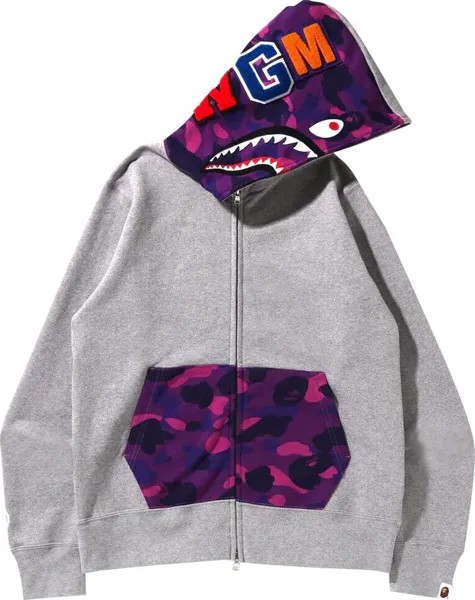 Худи BAPE Color Camo Shark Full Zip Hoodie 'Grey', серый