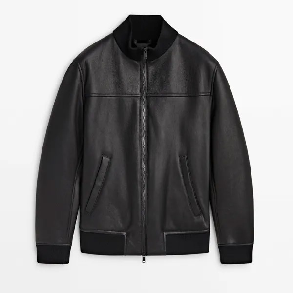 Куртка Massimo Dutti Double-faced Leather Bomber, черный