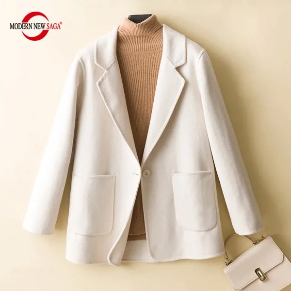 MODERN NEW SAGA 100% шерсть куртка женская осенняя шерстяная куртка блейзер пиджак женский зимняя теплая шерстяная куртка женская кашемировая куртка осеннее шерстяное пальто женская одежда корейский стиль