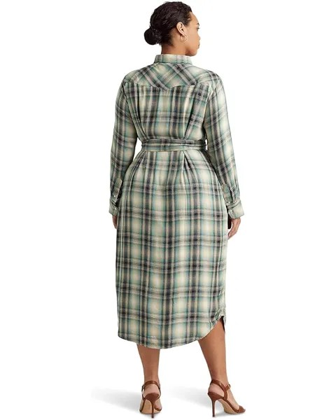 Платье LAUREN Ralph Lauren Plus Size Plaid Twill Shirtdress, цвет Blue/Green Multi