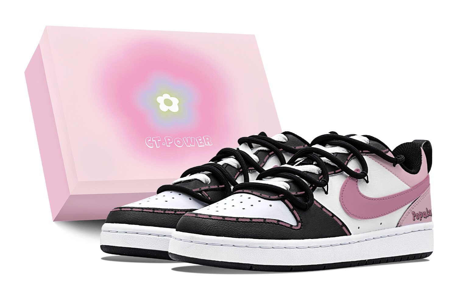 Кроссовки Nike Court Borough Skateboarding Shoes Women's Low-top Black/powder, черный/розовый