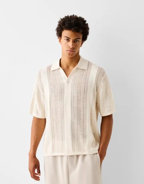 Текстурированная ажурная рубашка поло с коротким рукавом Bershka, белый
