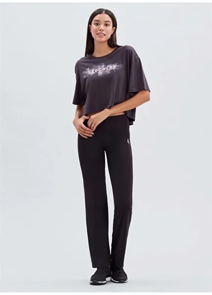Однотонная черная женская футболка с круглым вырезом Skechers