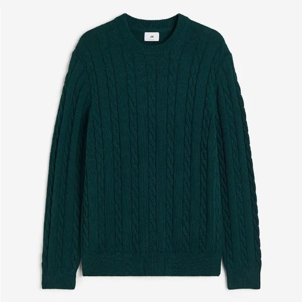 Свитер H&M Regular Fit Cable-knit, темно-зеленый