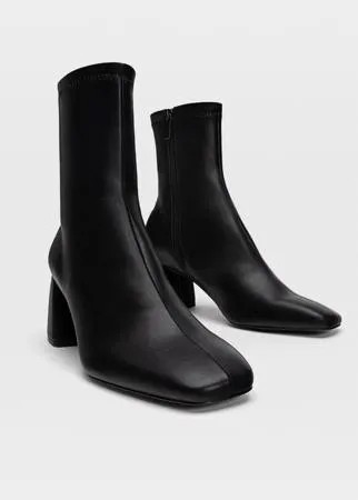 Stradivarius Ботильоны На Среднем Каблуке С Эластичным Голенищем Черный 37
