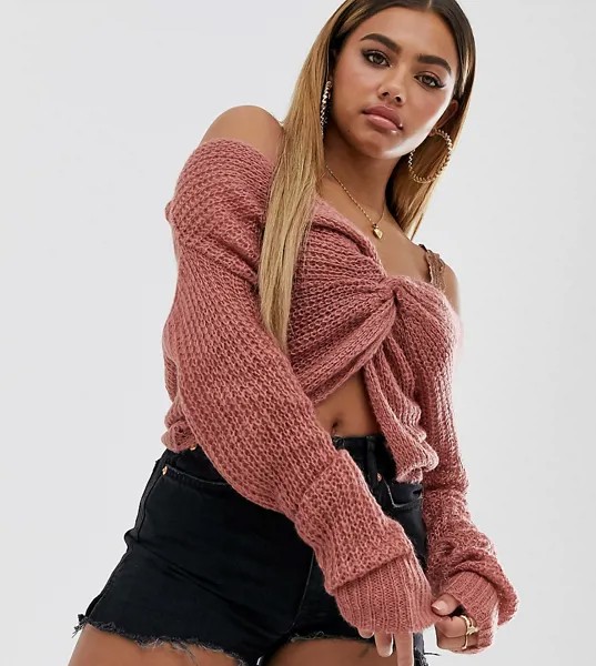 Розовый джемпер с перекрученной отделкой Missguided Petite