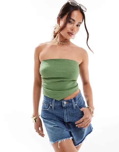 Топ Asos Design Linen Look Bandeau Scarf, хаки