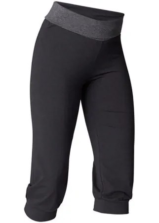 Бриджи для мягкой йоги женские из биохлопка черно-серые KIMJALY Х Decathlon Черный/Темно-Серый 2XL / W38 L31