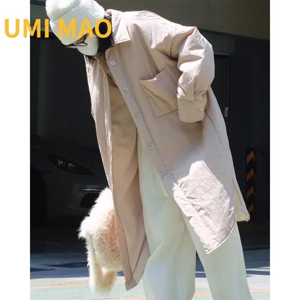 Женская зимняя куртка UMI MAO, новая японская Повседневная ветровка с маленьким отворотом, хлопковая ветровка, теплое тонкое длинное пальто для шоу, женское плотное
