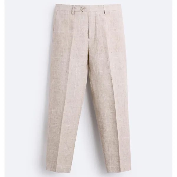 Брюки Zara 100% Linen Check Suit, светло-бежевый