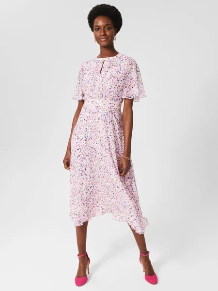 Hobbs Lisette Petite Шелковое платье миди с абстрактным принтом, бледно-розовый/мульти