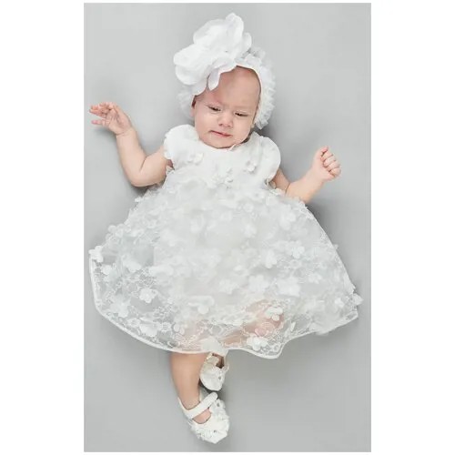 Платье-боди Choupette, трикотаж, нарядное, флористический принт, застежка под подгузник, размер 74, белый