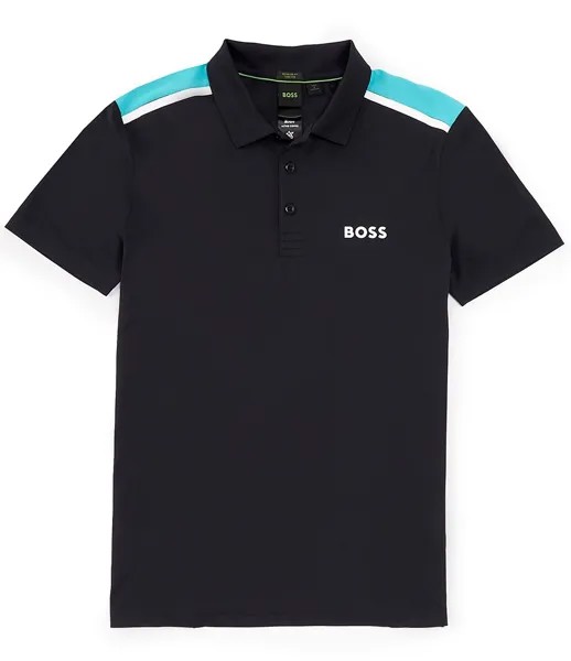 Рубашка-поло стрейч с короткими рукавами Hugo Boss BOSS Performance Paddytech, синий