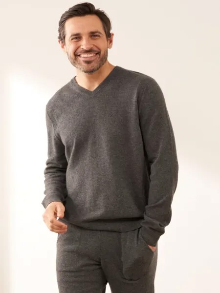 Джемпер Truly Cashmere с V-образным вырезом, темно-серый меланж