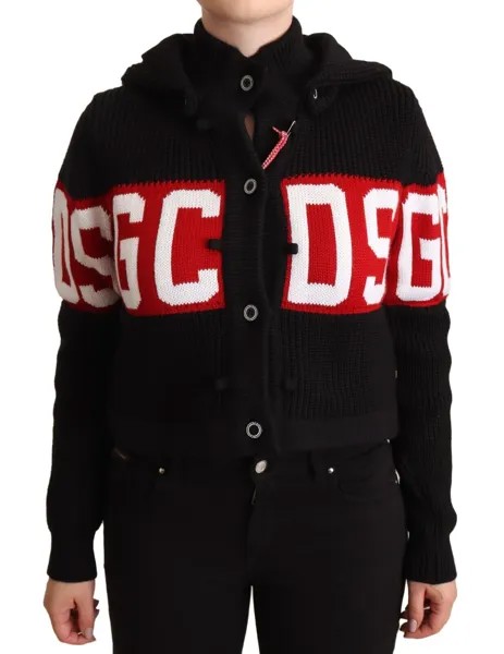 GCDS Куртка Кардиган Черный кашемировый капюшон с логотипом на пуговицах IT40/US6/S Рекомендуемая розничная цена 850 долларов США