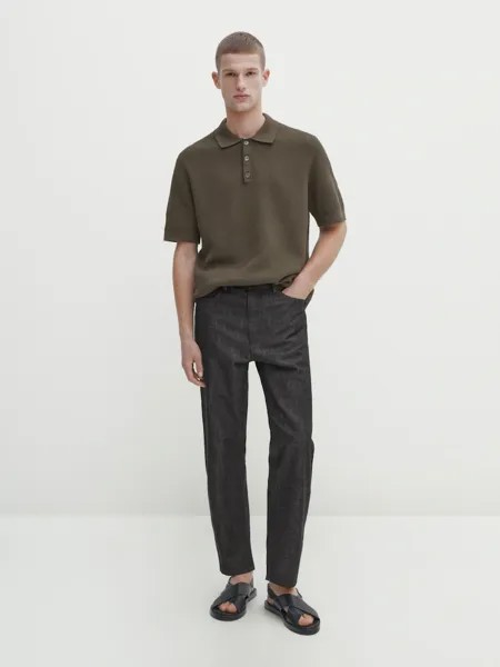 Рубашка поло фактурного трикотажа с короткими рукавами Massimo Dutti, зеленый