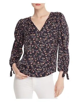 REBECCA TAYLOR Женская черная блузка с цветочным принтом, рукавом 3/4 и V-образным вырезом 2