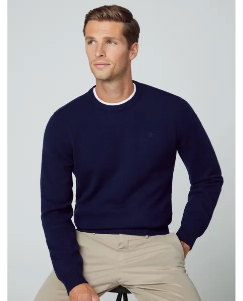 Мужской свитер темно-синего цвета с круглым вырезом Hackett, темно-синий