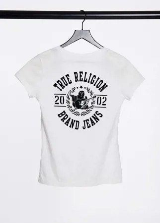 Белая футболка с глубоким V-образным вырезом и логотипом True Religion-Белый