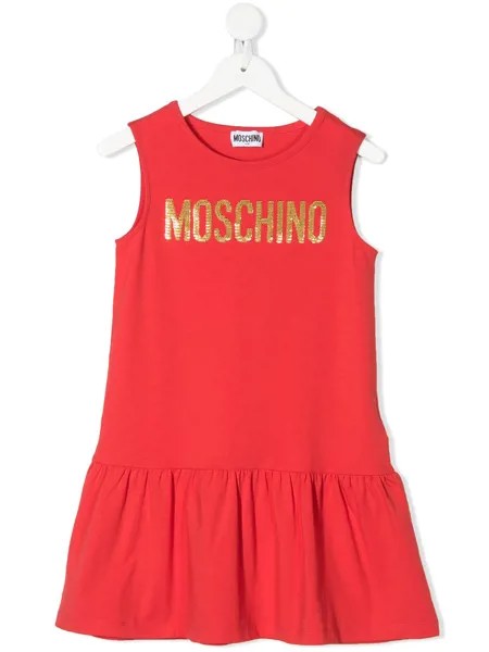 Moschino Kids платье с логотипом из пайеток
