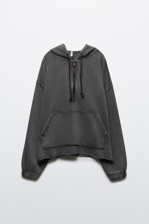 Худи half zip с вареным эффектом