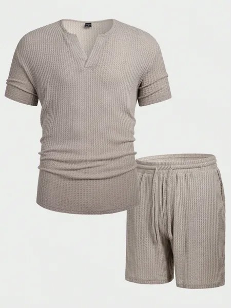 Мужской однотонный комплект из футболки и шорт с короткими рукавами и v-образным вырезом Manfinity Homme, серый