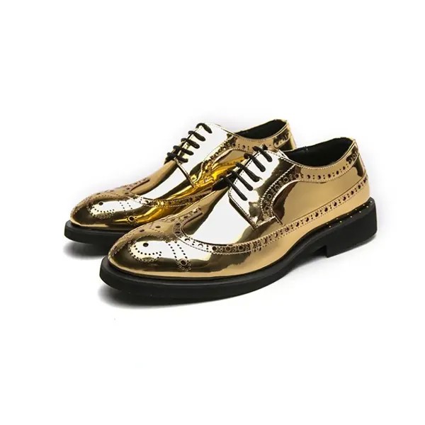 Мужские кожаные туфли на шнуровке, золотистые ослепительные туфли в стиле ретро, с острым носком, размеры 38-46, весна 2023