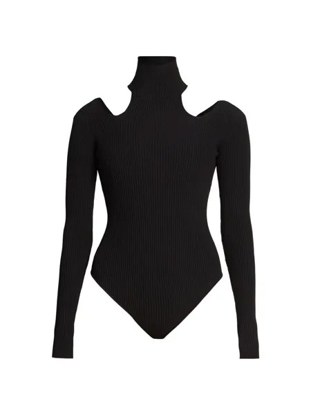 Боди с длинными рукавами и вырезами Alaïa, черный
