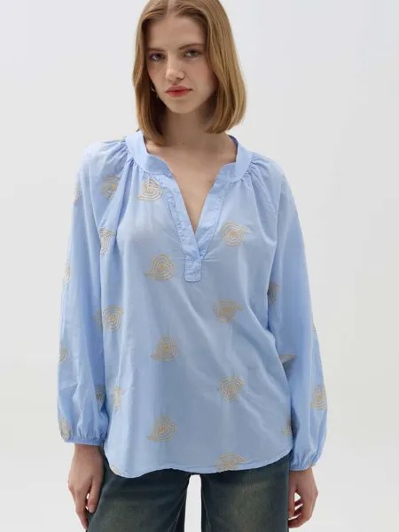Блузка с вышивкой листвой из люрекса Hybrid, цвет soft blue