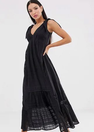 Фактурный сарафан в решетчатую клетку с глубоким вырезом ASOS DESIGN Tall-Черный