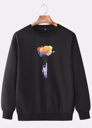 Мужские Colorful Хлопковые повседневные хлопковые повседневные свитшоты с принтом «Планета астронавт» Шея Пуловеры