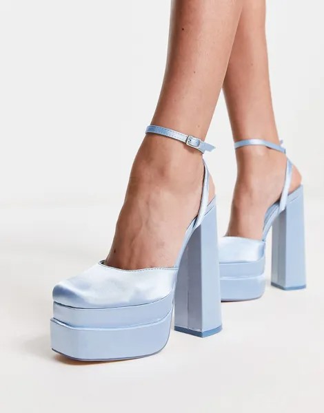 Синие сатиновые туфли на двойной платформе Public Desire Exclusive Moonchild