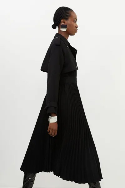 Приталенный тренч со складками и поясом Karen Millen, черный