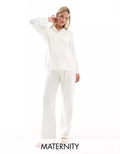 Мягкая длинная пижама для беременных Loungeable кремово-белого цвета