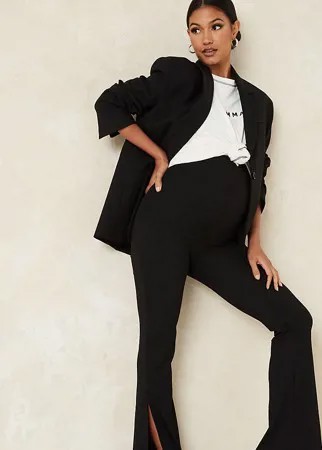 Черные расклешенные брюки в рубчик с разрезом Missguided Maternity-Черный цвет