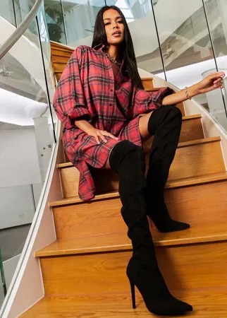 Красное клетчатое платье-рубашка мини в стиле бойфренда ASOS DESIGN-Многоцветный