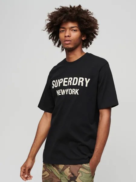 Свободная футболка Superdry Luxury Sport, черный/белый