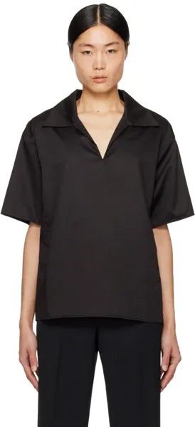 Черная рубашка с раздвинутым воротником Commas