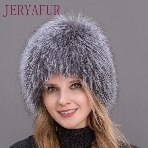JERYAFUR Россия Стиль Зимний Fox Fur Шляпы для женщин бомбардировщик Beanie с Подкладка для холодной зимы