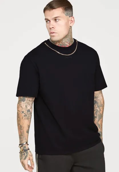 Базовая футболка Chain ​​Print Oversized Short Sleeve SIKSILK, черный